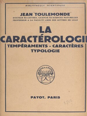 cover image of La caractérologie
